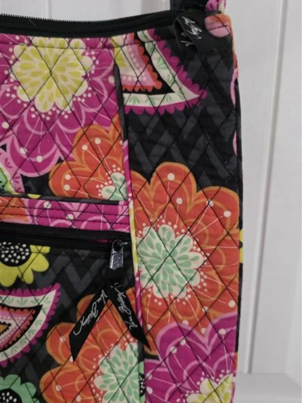 Vera Bradley Colorful Floral Quilted Crossbody Shoulder Bag Black Pink Orange